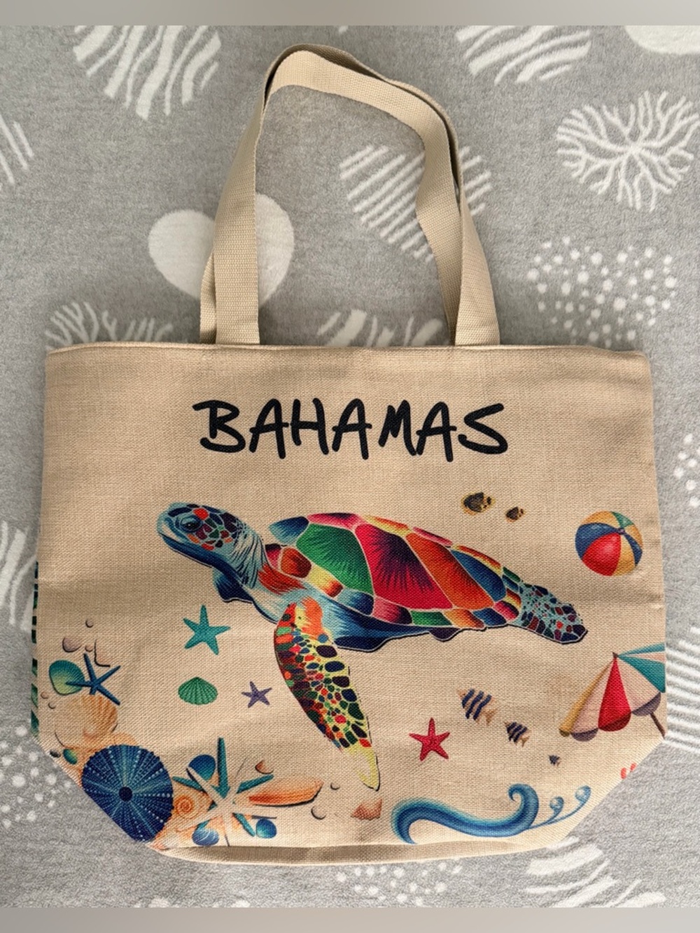 NEW Bahamas Lined Colorful Turtle Beach Tote Travel Bag